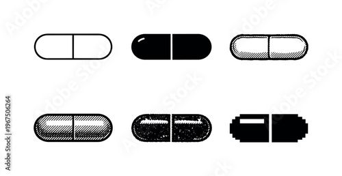 Pharmaceutical capsule pill with smooth oblong shape designed for oral medication  containing EXACTLY six