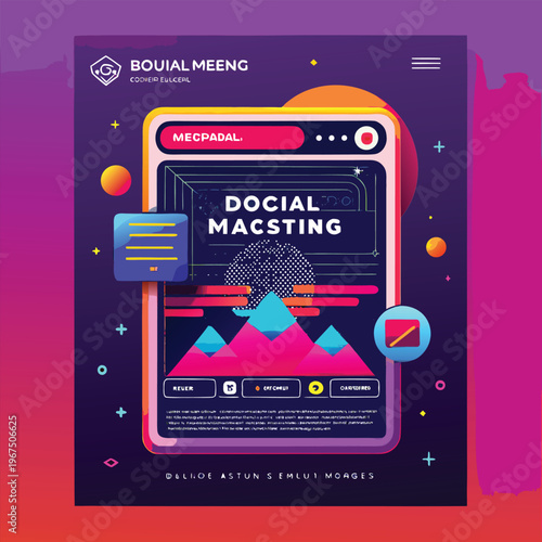Social media marketing template with colorful gradient background and smartphone design