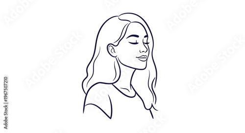 A young woman with her eyes closed smiles gently, appearing calm and serene, suggesting a moment of peace and self-reflection in her mind.