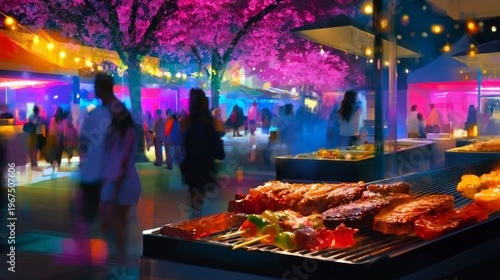 Evening Street Market Offers Food and Fun Under Colorful Lights During Spring...