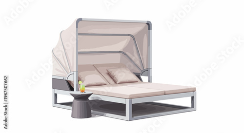 Modern outdoor daybed with canopy and side table on transparent background