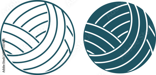 Minimal teal yarn ball with curved thread line green