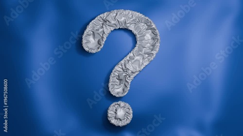 3D deflating question mark sign silky ripple fluid background 