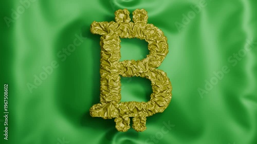 3D deflating bitcoin sign money currency silky ripple fluid background 