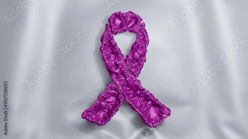 3D deflating breast cancer ribbon sign silky ripple fluid background  