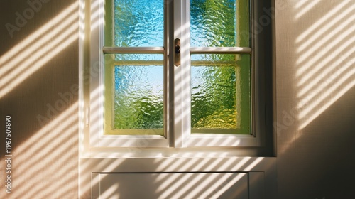Light Shines Through a Window Creating Patterns on the Wall During the Day