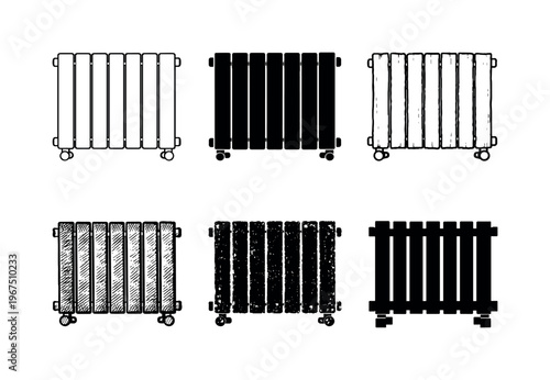 Home heating radiator with vertical metal panels and bottom pipe connections, used to warm indoor rooms during cold weather |