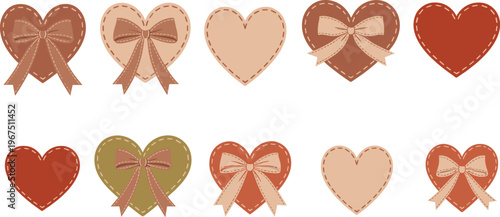 Assorted Fabric Hearts with Bows and Stitched Edges