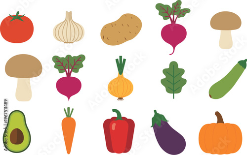 Assortment of Fresh Vegetables and Fungi vector illustration