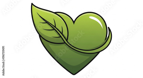 A green heart shaped leafy icon with a glossy apple in center