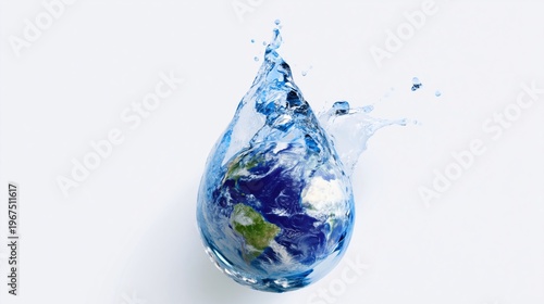 Splash of Water With Globe Showing Planet Earth in Center During Bright Light...