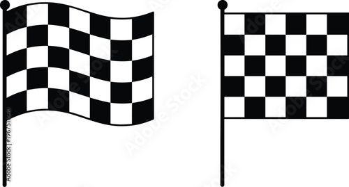 Checkered Racing Flags on Poles checkered flag black and white