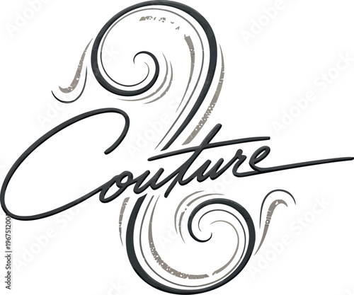 Elegant 'Couture' wordmark featuring sophisticated calligraphic script with luxurious ornamental swirls, perfect for high-end fashion branding, luxury labels, and upscale design projects.