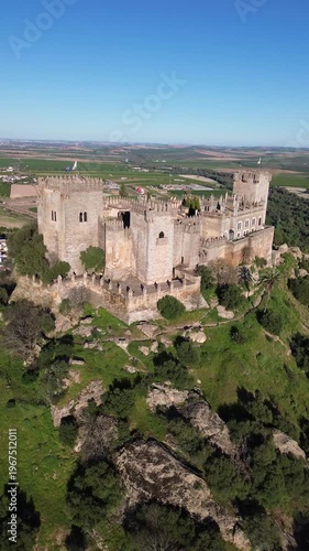 Aerial View of Almodovar del Rio Castle – Dramatic Medieval Fortress in Cordoba, Andalusia, Spain