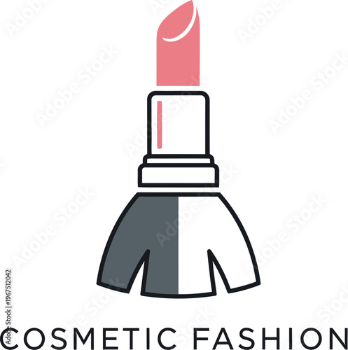 Abstract logo design creatively merging a vibrant pink lipstick applicator with a stylized two-toned garment symbolizing beauty and style.