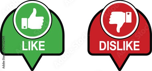 Green Like and Red Dislike Icons with Thumbs Up and Down