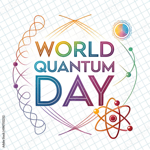 World quantum day, colorful geometric science design.