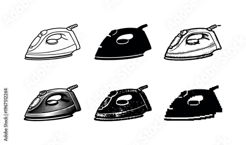 Household pressing iron with ergonomic grip and smooth base, intended for everyday laundry care  containing