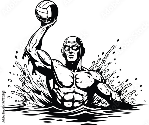Water polo player throwing ball in swimming pool water sports