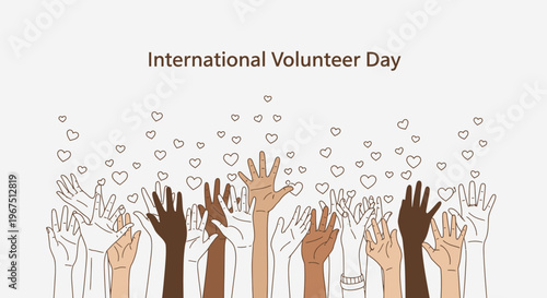 International Volunteer Day illustration with diverse hands.