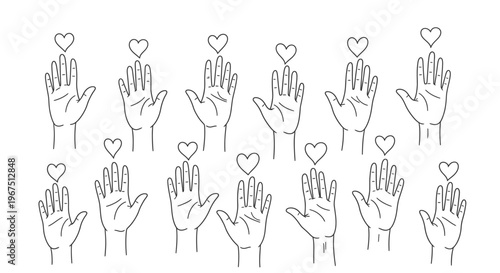 Hands with hearts above them.