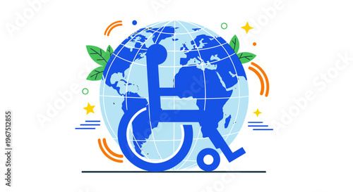 Disability awareness symbol on globe background.
