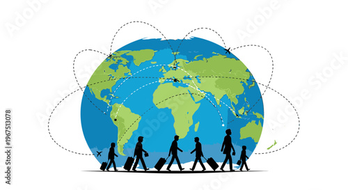 People traveling around the world globe.