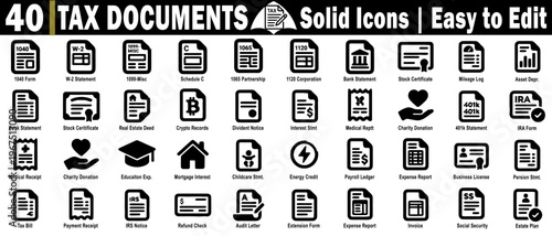 Tax documents solid icons. modern flat vector illustration. accounting, finance, and tax documents related icon set. easy to edit vector illustration.