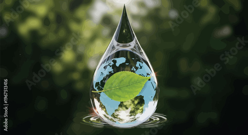 Captivating conceptual image illustrating the vital connection between global water conservation and the essential flourishing of nature's green life.