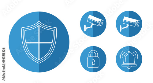 Home and Business Security Surveillance Icons Set in Bright Studio