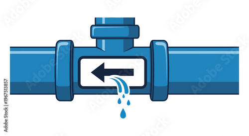 Leaking Water Pipe with Arrow Isolated White Background