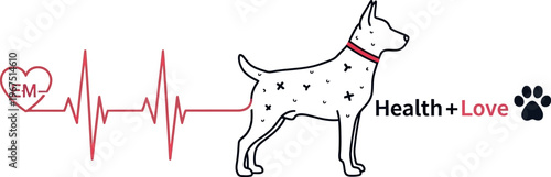 Minimalist line art logo design combining a dog silhouette with an electrocardiogram representing vital pet health monitoring and care