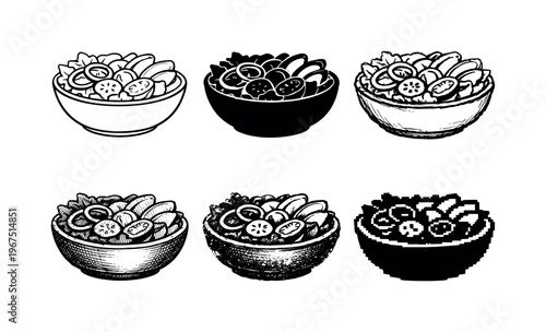 Vegetable salad bowl with layered greens and sliced toppings, prepared as a fresh plant based meal  containing