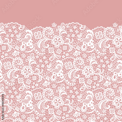 White Lace Border on Pink Background.