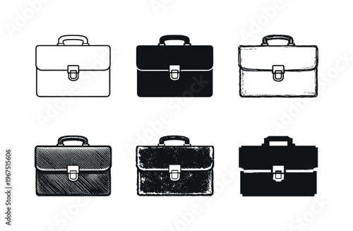 Diverse Briefcase Styles. Professional briefcase with sturdy handle and front clasp, used to carry business documents and work