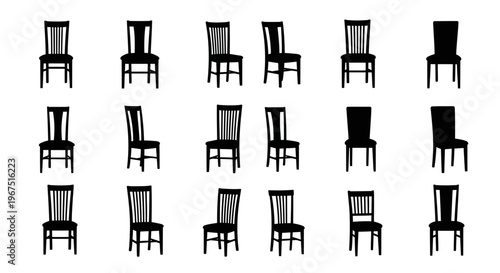 Collection of silhouette chairs isolated on white background versatile furniture icons for design projects dining office and home decor concepts