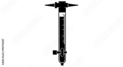 Laboratory burette with stopcock and liquid precise scientific instrument for titration and chemical analysis clear glass tube with volume markings isolated on a clean white