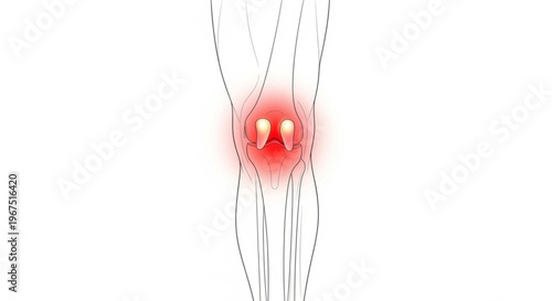 A medical illustration of a knee with pain depicted in red