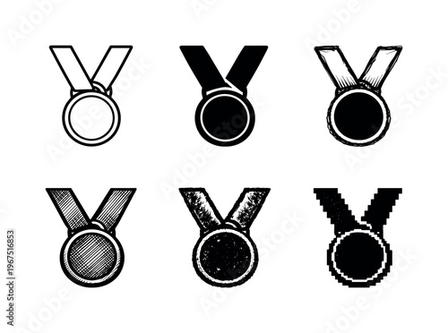 Award medal with circular medallion and hanging ribbon, presented to recognize achievement and victory in competitions | Create