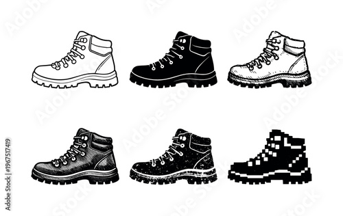 Rugged hiking boot with thick sole padded ankle collar and visible lace eyelets, designed for trekking on rough outdoor trails |