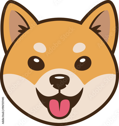 Cute shiba inu dog face icon, happy puppy head with tongue out, cartoon animal character design for pet shop or social media profile picture