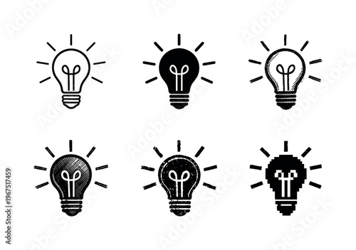 Bright lightbulb with glowing filament and short radiating rays around it, symbolizing ideas creativity and innovation | Create
