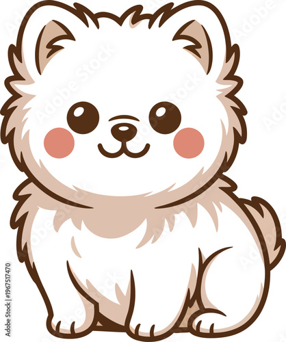 Cute fluffy white puppy with rosy cheeks