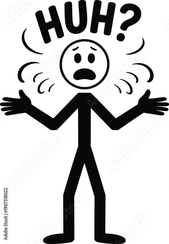 Confused stick figure character with a huh expression