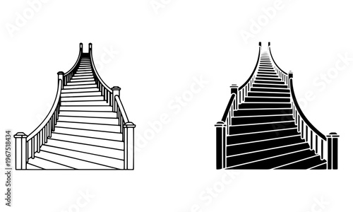 Spiral Staircase to Heaven Icon in Outline and Solid Black Vector symbolizing the ascension of souls