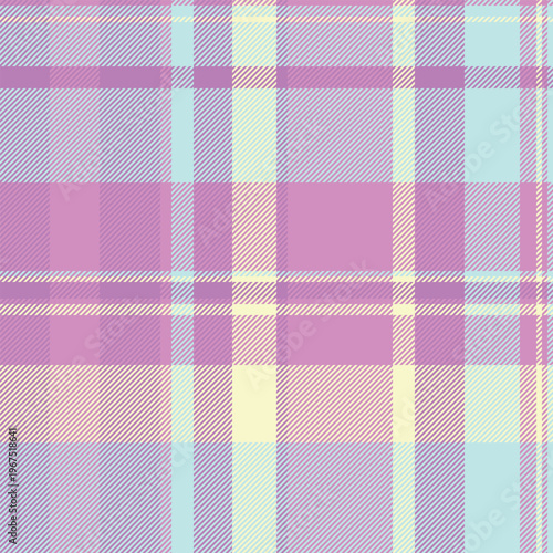 American tartan texture vector, trousers textile fabric check. Cosy background seamless pattern plaid in light and magenta colors.