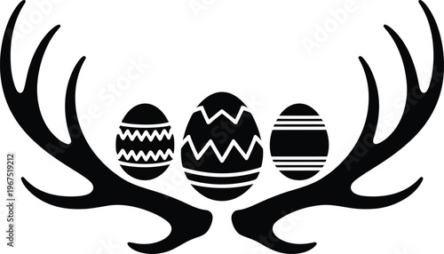 Easter eggs with deer antlers silhouette