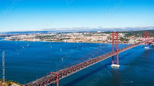 Tableau sur toile The 25 de Abril Bridge is a iconic red suspension bridge in Lisbon, Portugal, inaugurated on August 6, 1966, to connect the city with Almada over the Tagus River
