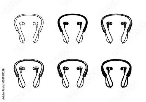 Neckband sport headphones with flexible collar and in-ear buds, used for hands-free music during training