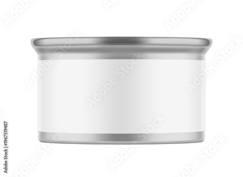 Hight realistic can mockup for preserved food, pet food. Vector illustration isolated on white background. Easy to use for presentation your product, idea, design. EPS10.